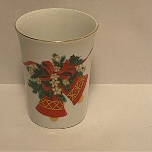 Vintage Style Cup with Red Bell and Leaf Design
